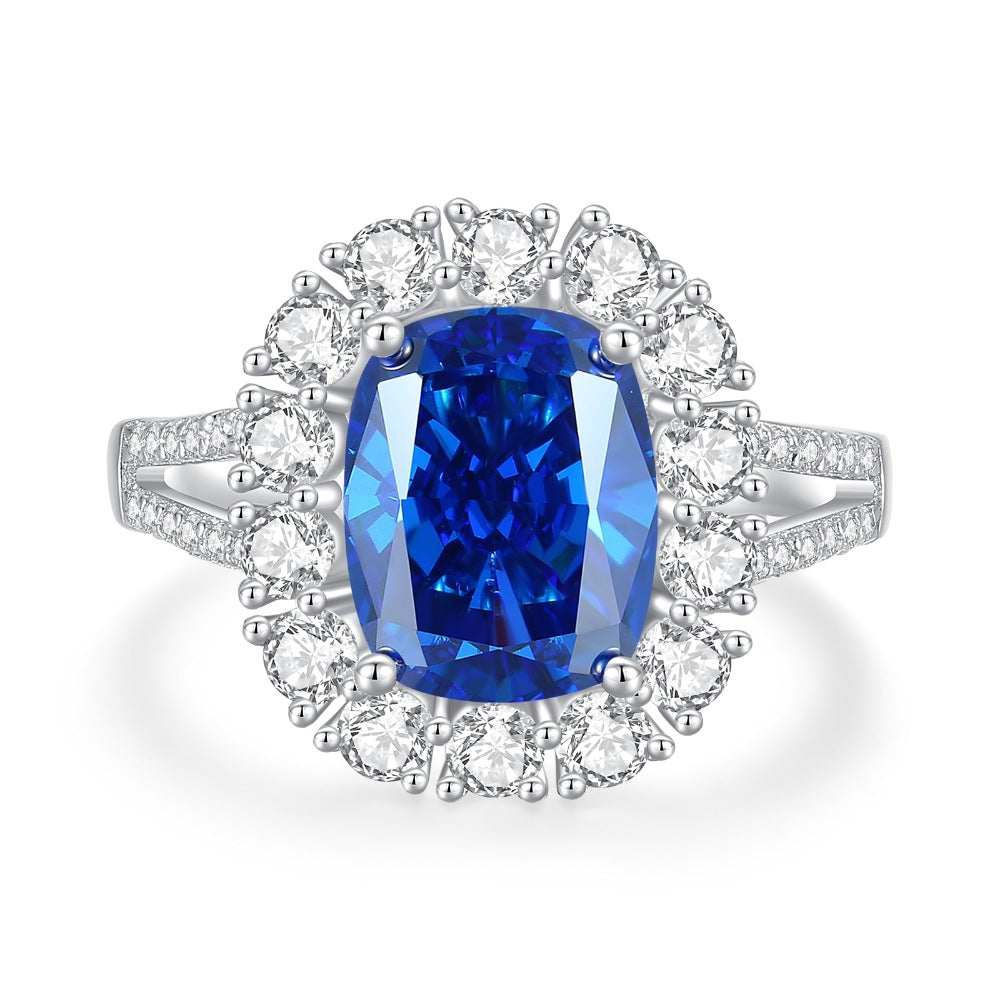 Bague de fiançailles de luxe ovale en saphir bleu pour femme