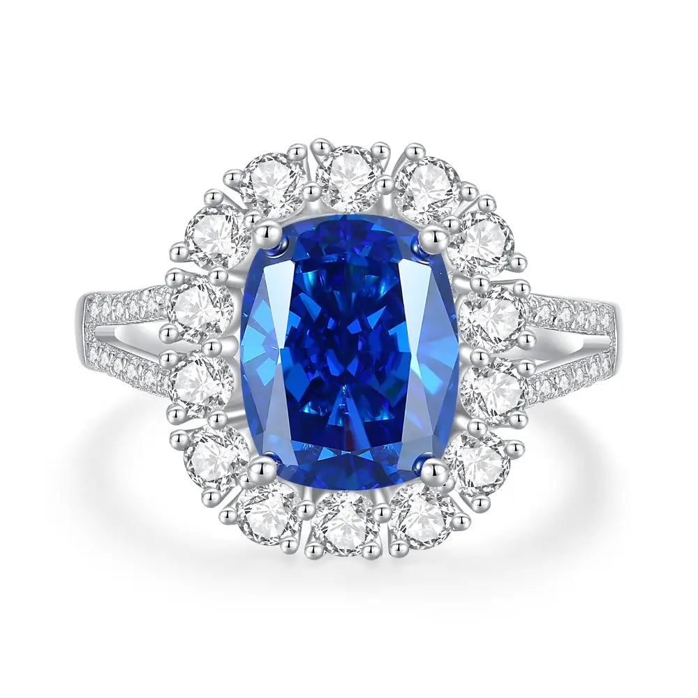 Bague de fiançailles de luxe ovale en saphir bleu pour femme