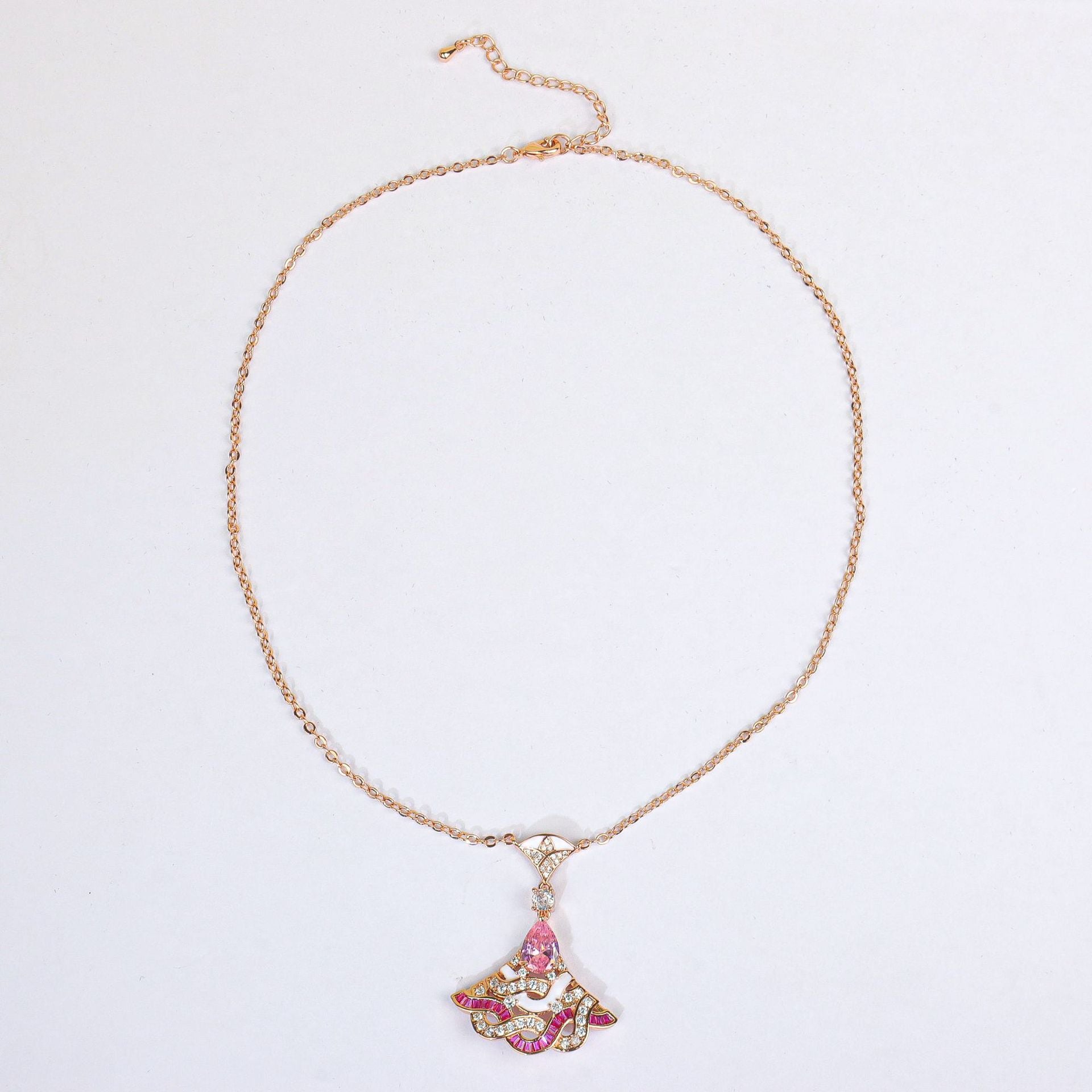 New pink diamond fan necklace women's evening dress fan set