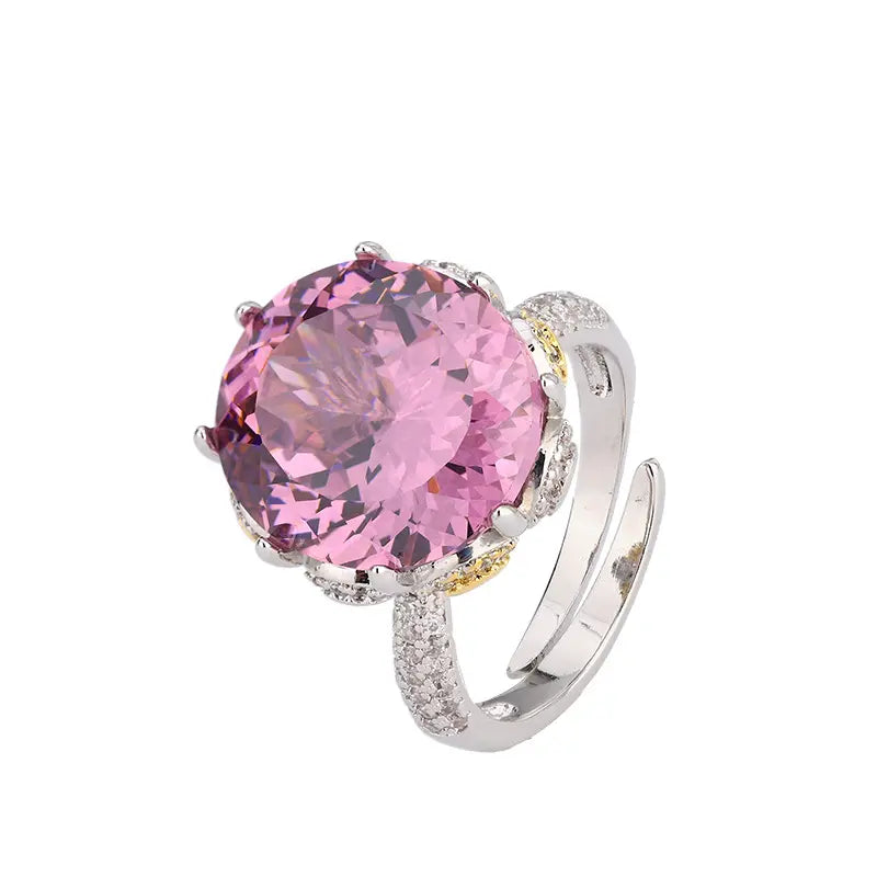 Parure Collier et Bague Gemmes Scintillantes Mauves et Roses – Luxe Minimaliste