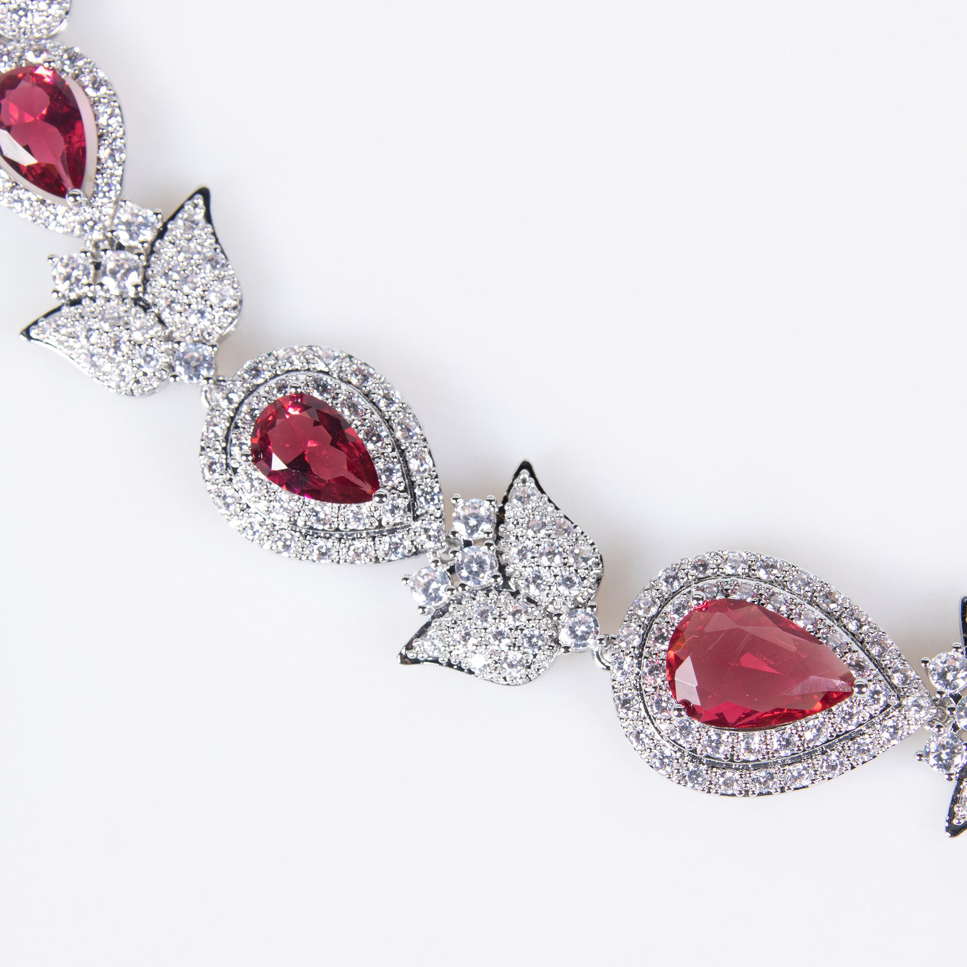 Luxury Red Teardrop Crystal Necklace and Earrings Jewelry Set for Women