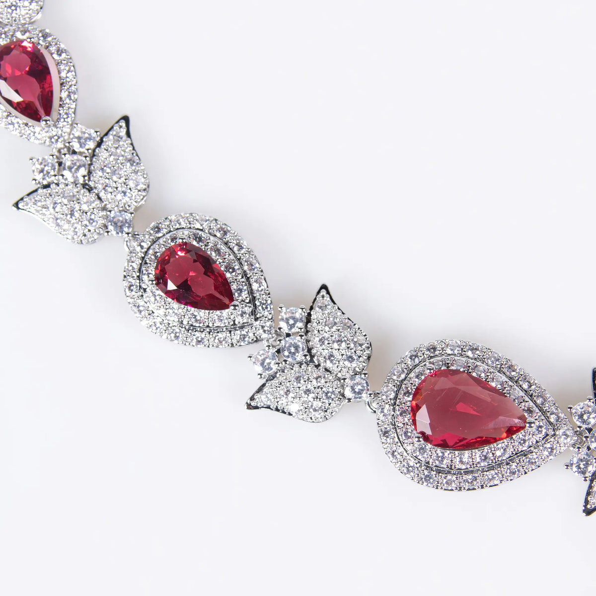 Luxury Red Teardrop Crystal Necklace and Earrings Jewelry Set for Women