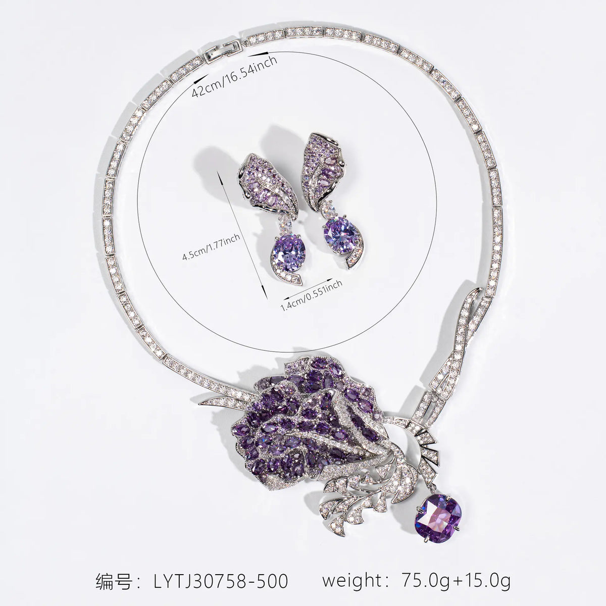 Luxury Emerald Rose Statement Jewelry Set – Crystal Necklace Earrings for Women