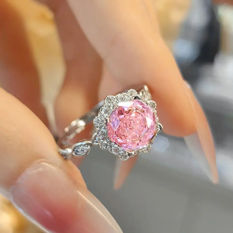 Simple Bague Diamant Cristal Rose