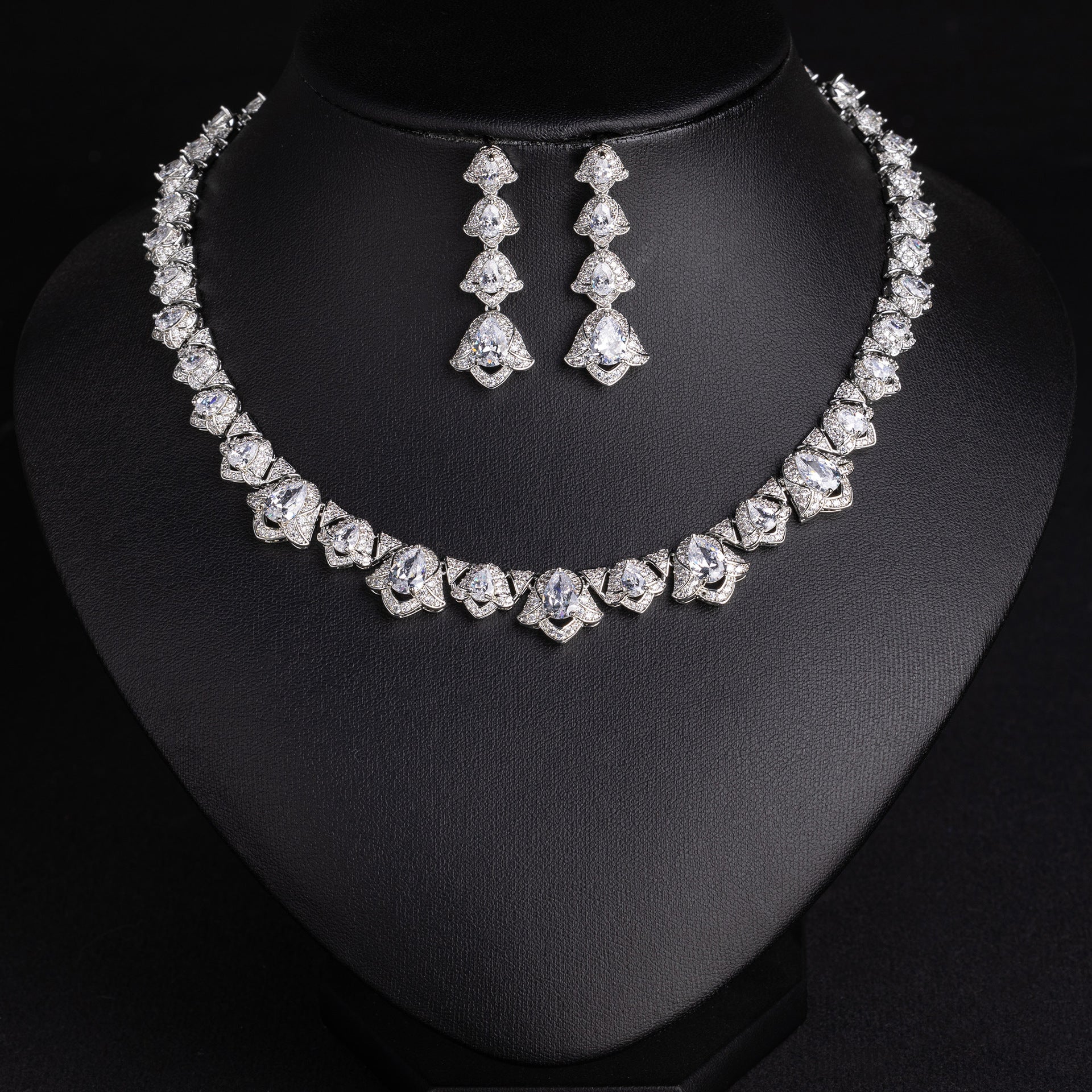 Glamorous Red Pink and Green Crystal Jewelry Set for Evening Gala