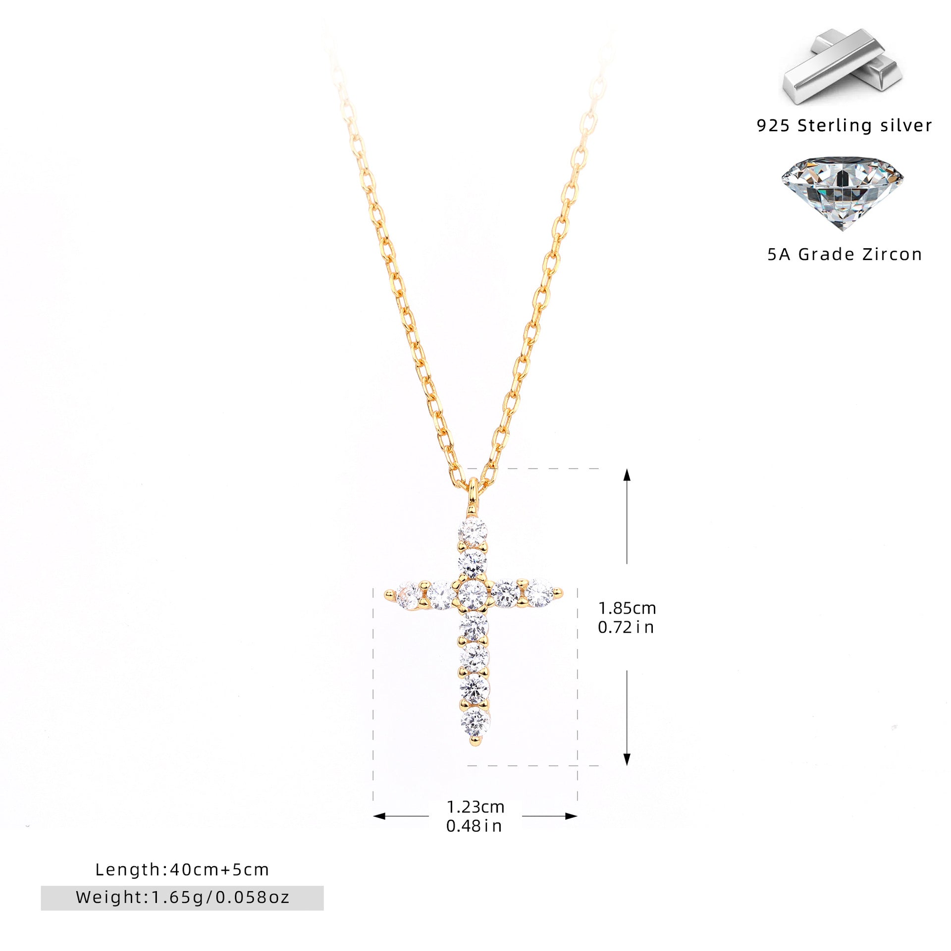 S925 Sterling Silver Diamond Cross Faith Necklace