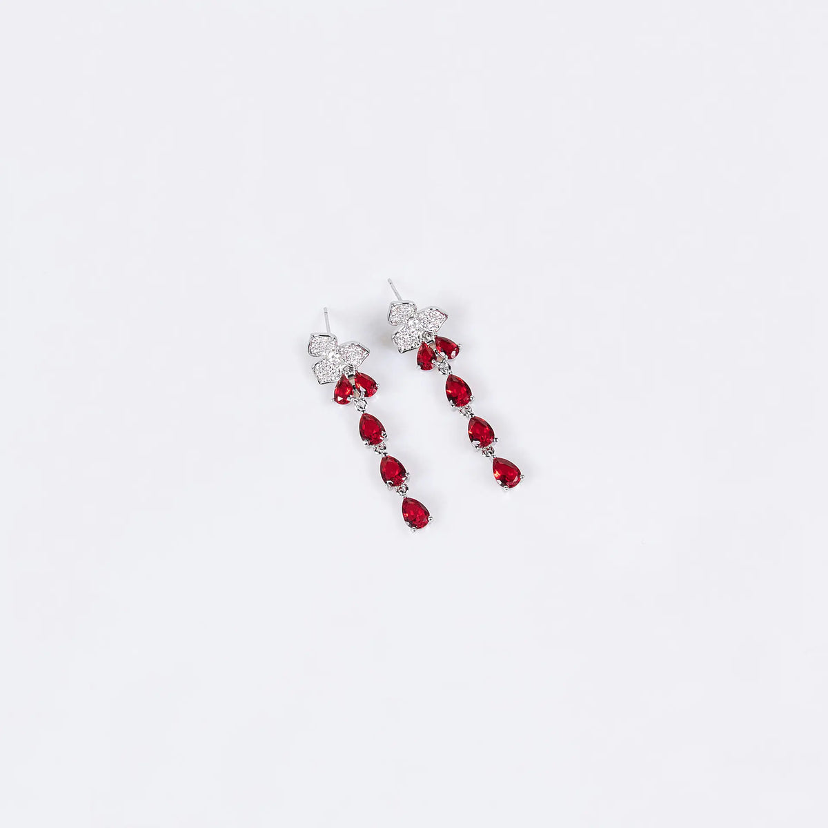 Luxury Ruby Red Crystal Necklace and Earrings Jewelry Set