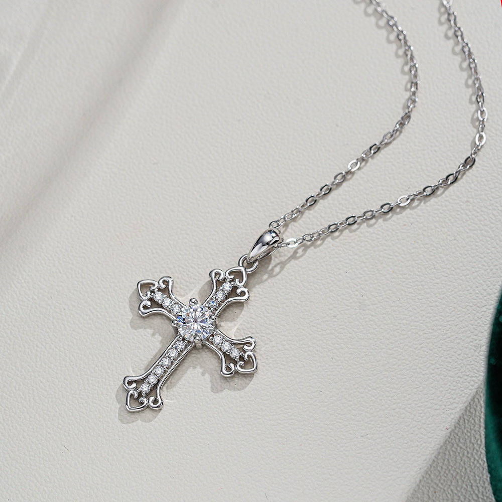 925 Sterling Silver Moissanite Geometric Cross Necklace