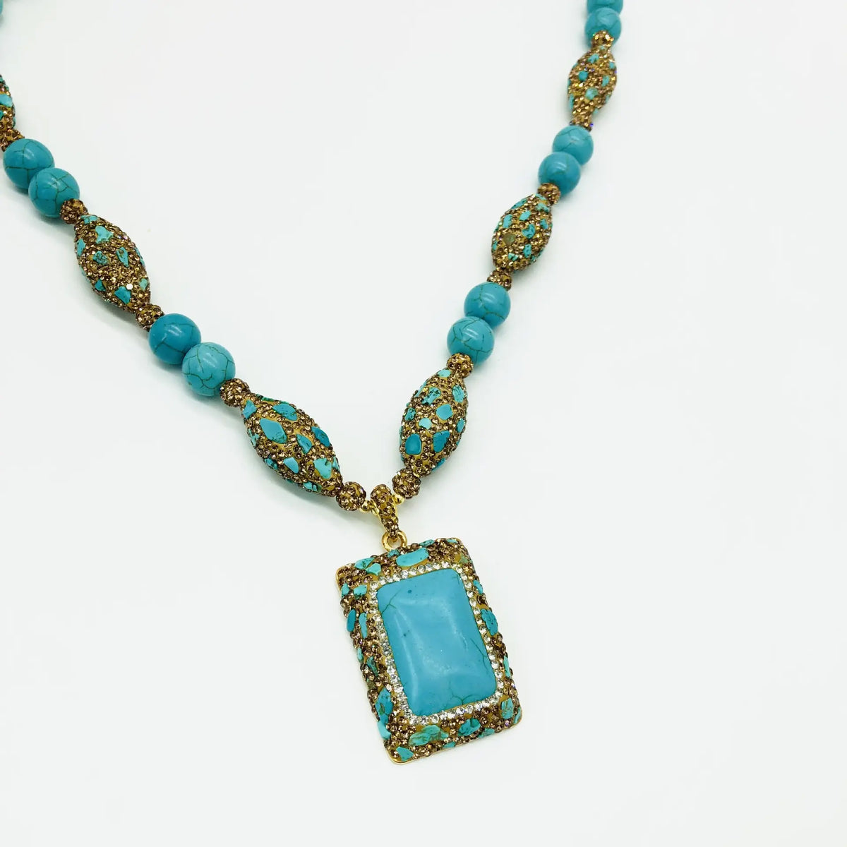 Collier pendentif turquoise pour femme, style rétro, léger et luxueux