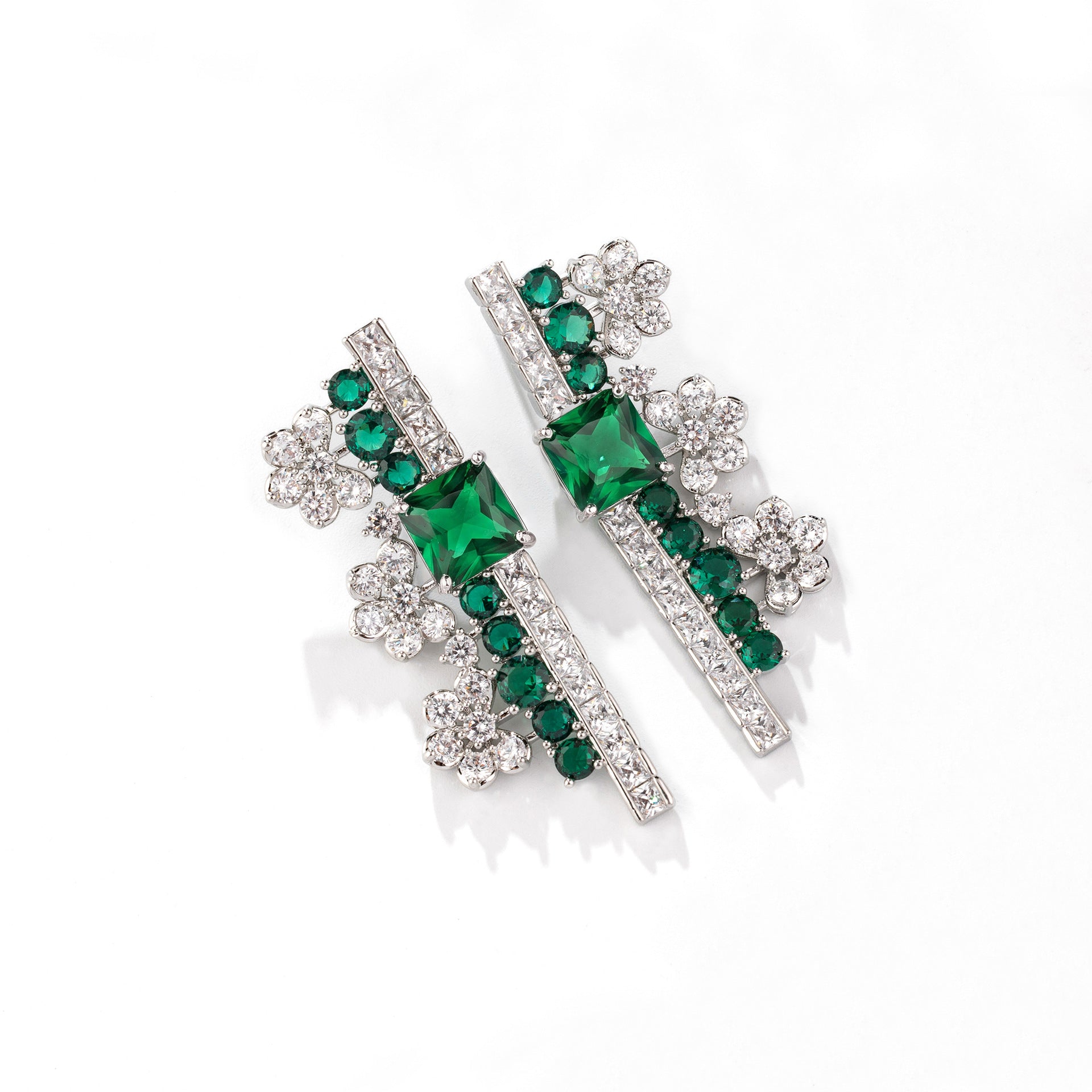 High-End Green Crystal Necklace Set – Sparkling Floral Jewelry with Matching Earrings