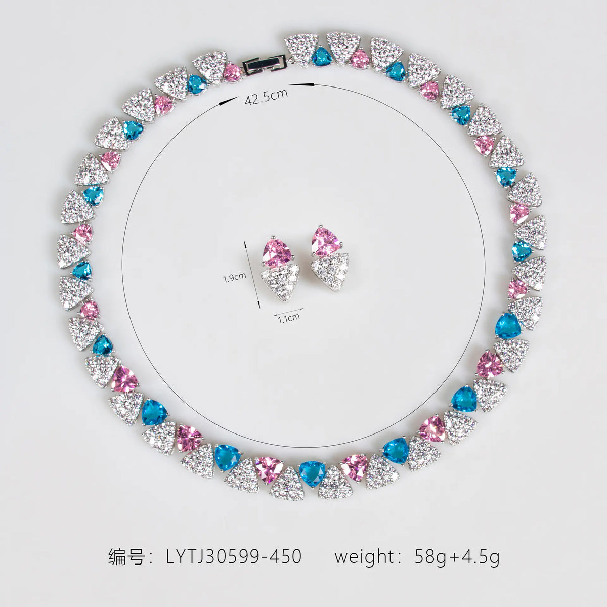 Parure collier et boucles d'oreilles élégante avec gemmes triangulaires géométriques