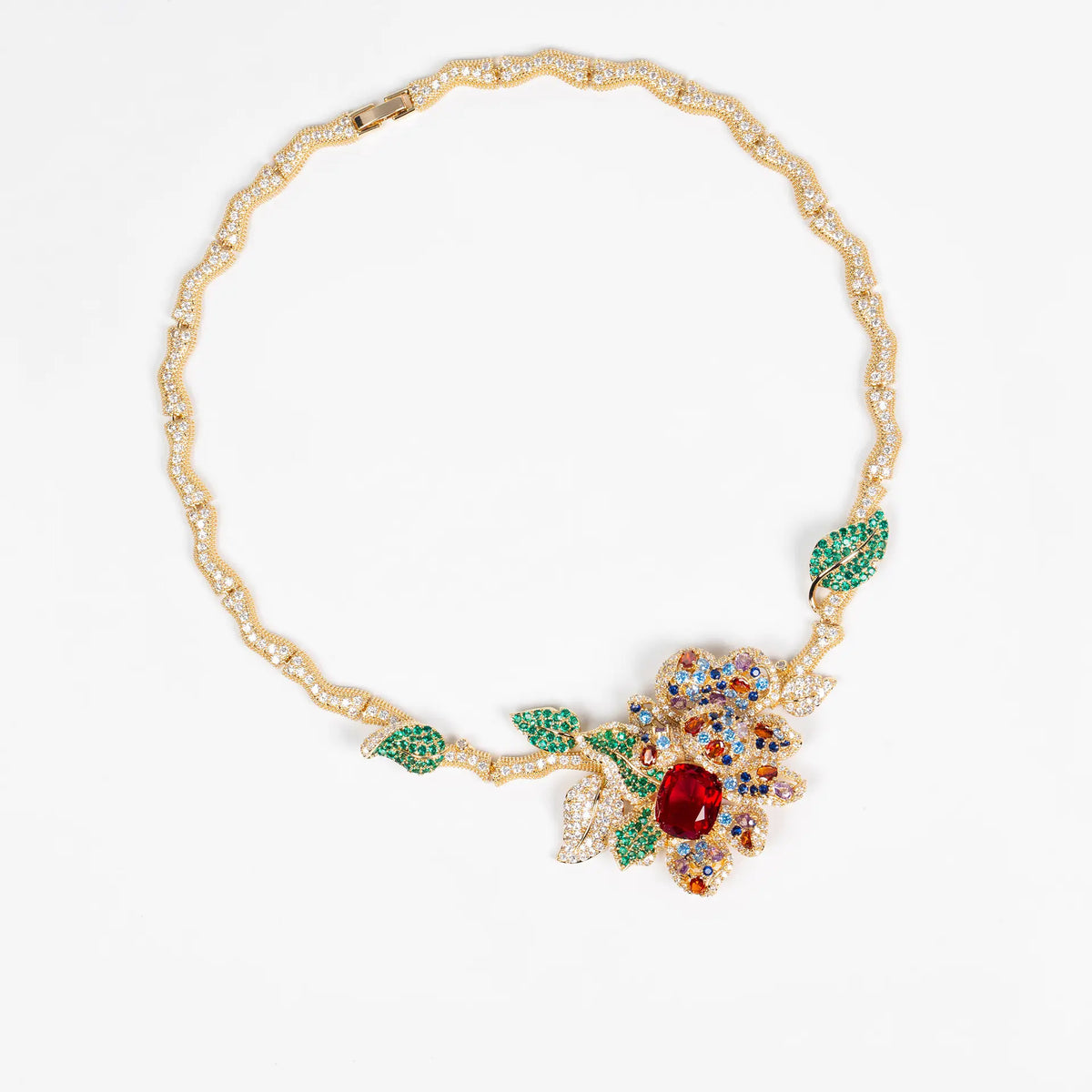 Luxury Red Crystal Flower Necklace Set – Elegant Gemstone Jewelry for Women