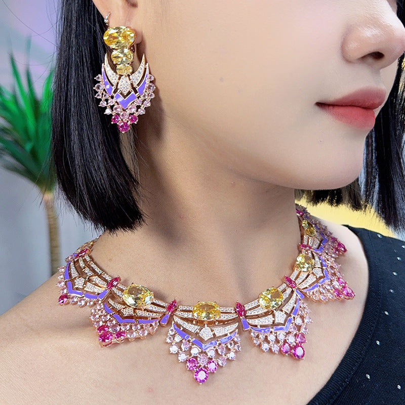 Luxury Heavy Industry Gold-plated Pink Fireworks Collarbone Chain