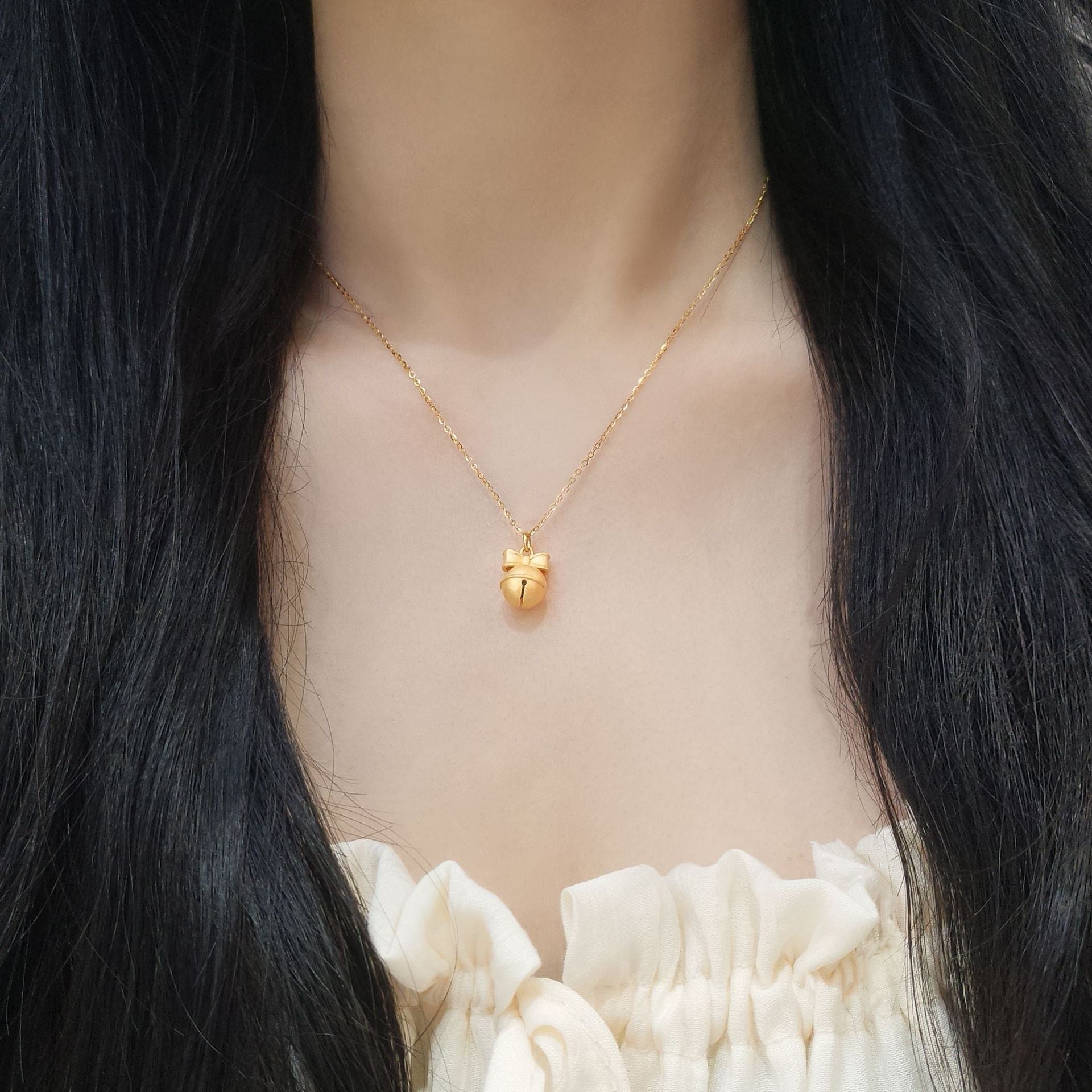 S925 Sterling Silver Christmas Bow Bell Necklace