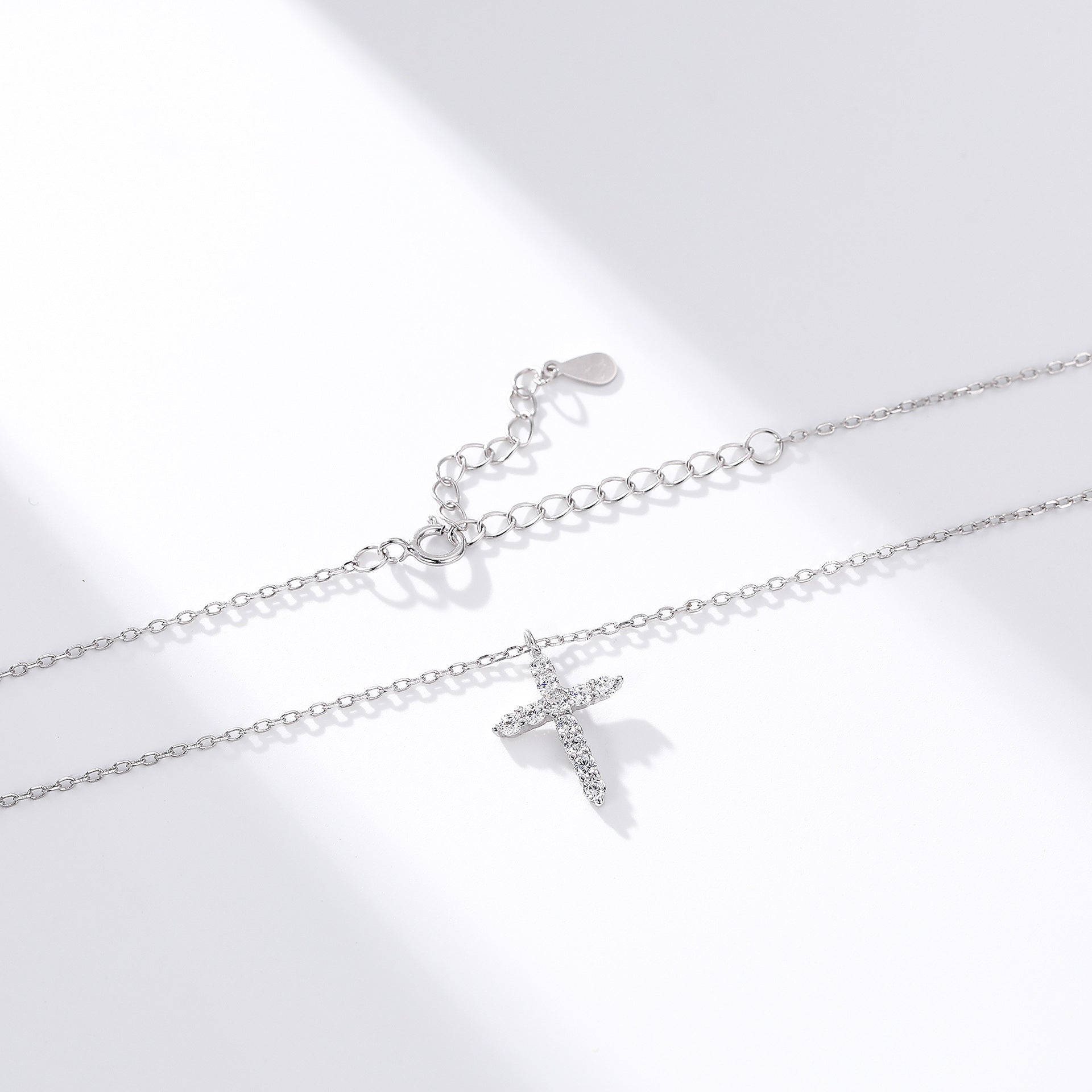 S925 Sterling Silver Diamond Cross Faith Necklace