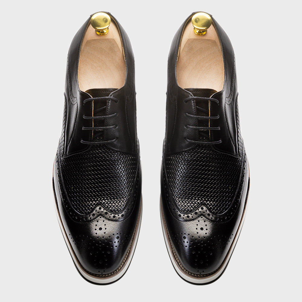 Brown Leather Casual Derby Shoes Men's Pointed Low Top genuine leather loafers business men shoes mens brogue shoes for men Elegant Shoes Large size men's shoes