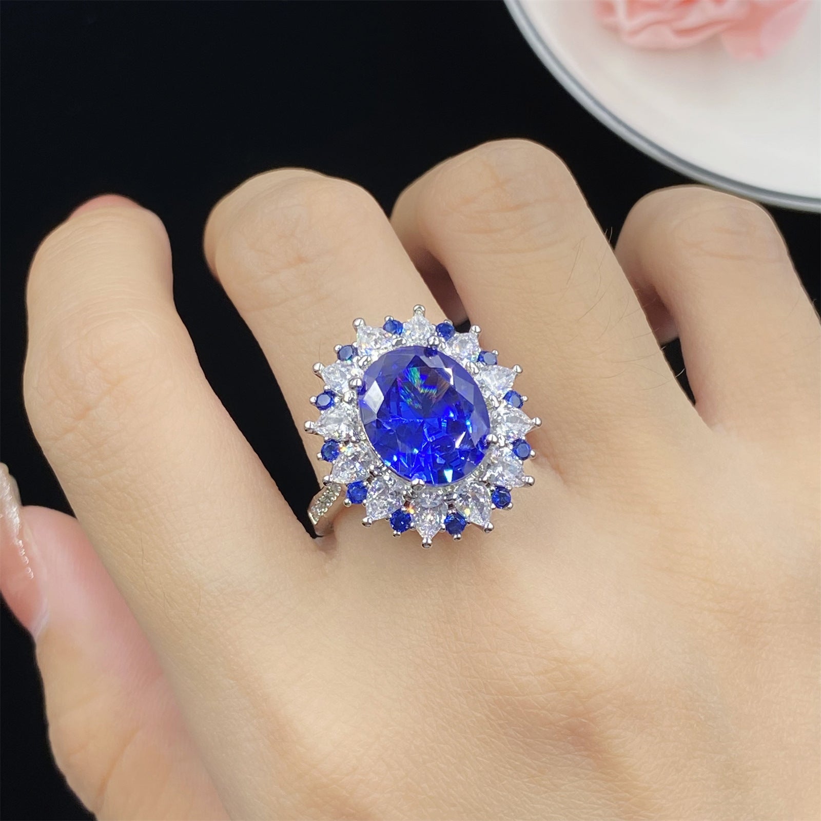 Fashion Blue Sapphire Crystal Pendant Jewelry Set