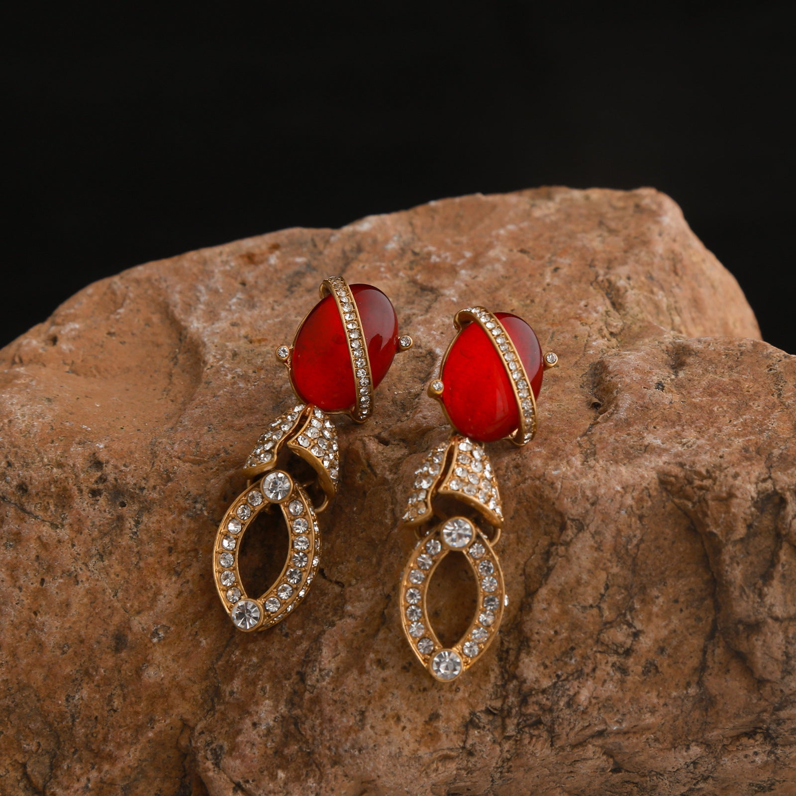 Light luxury high-end fringed ruby stud earrings necklace series