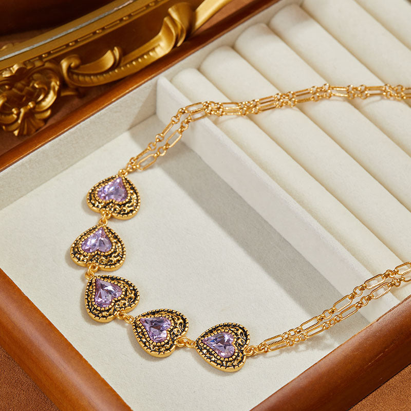 Fashion medieval purple love gemstone soft silk necklace