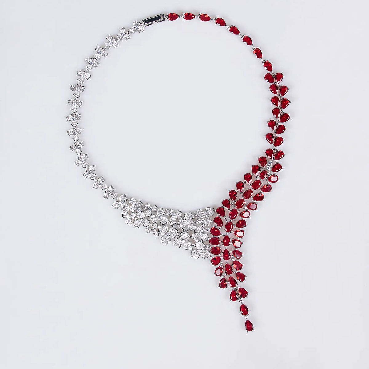 Luxury Ruby Red Crystal Necklace and Earrings Jewelry Set