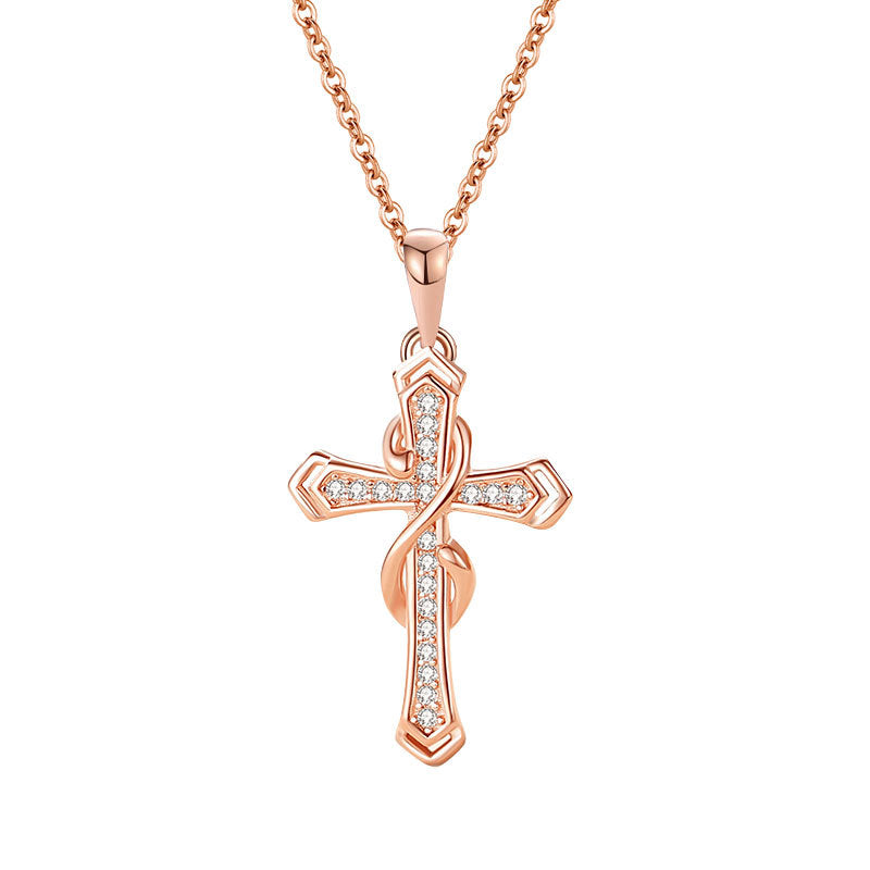 S925 Sterling Silver 8 Character Wrapped Cross Necklace