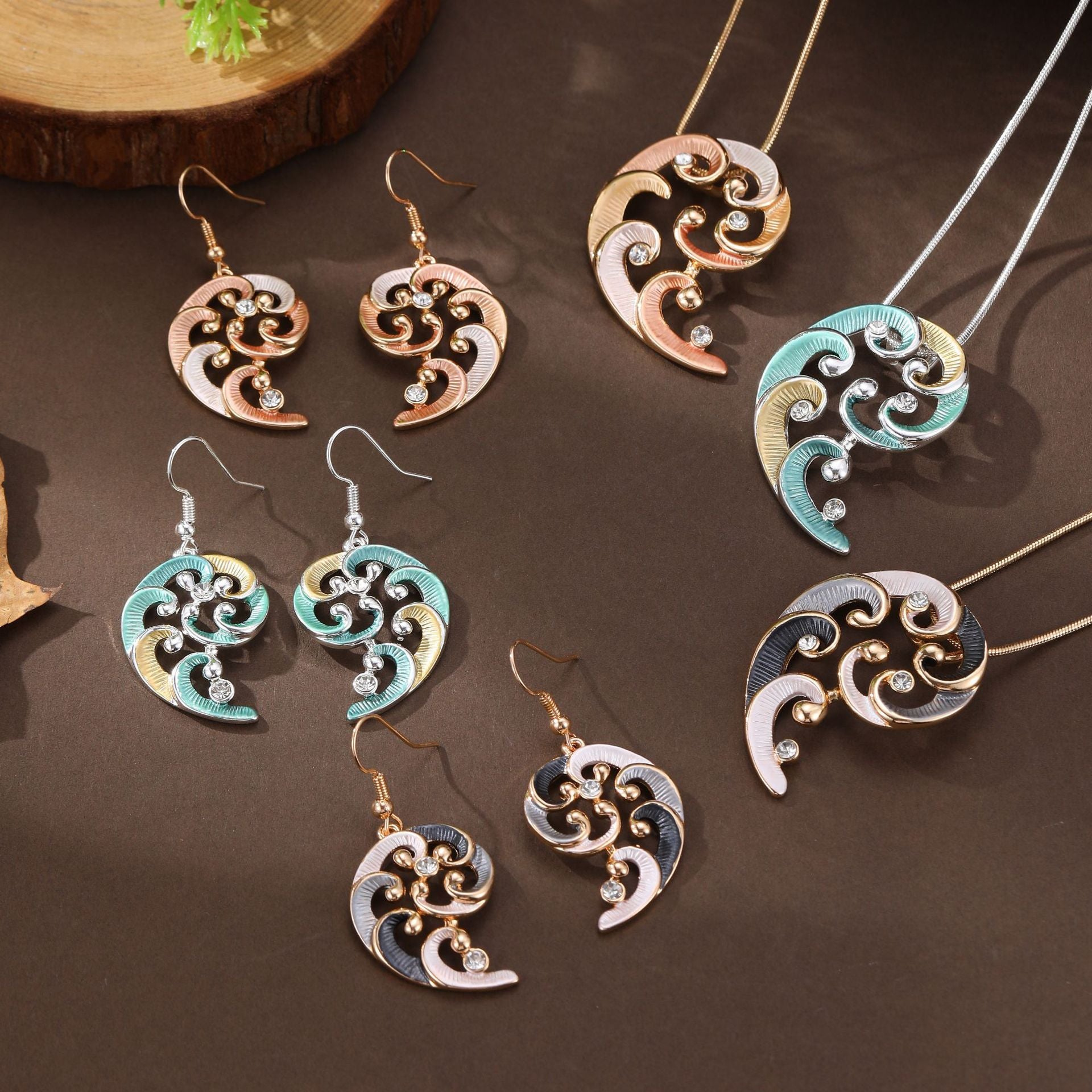 Hollow geometric petal earrings necklace series