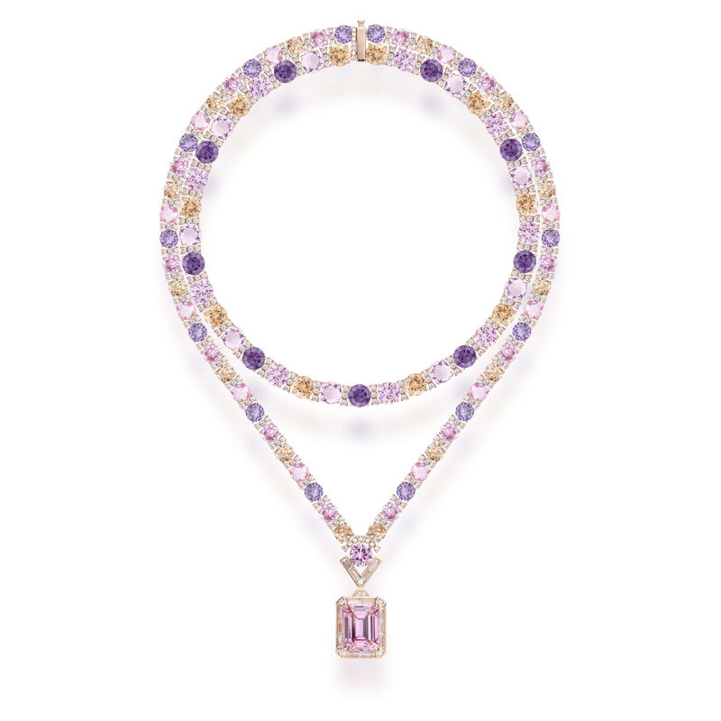 Premium Deluxe Gold Plated Colorful Diamond Necklace
