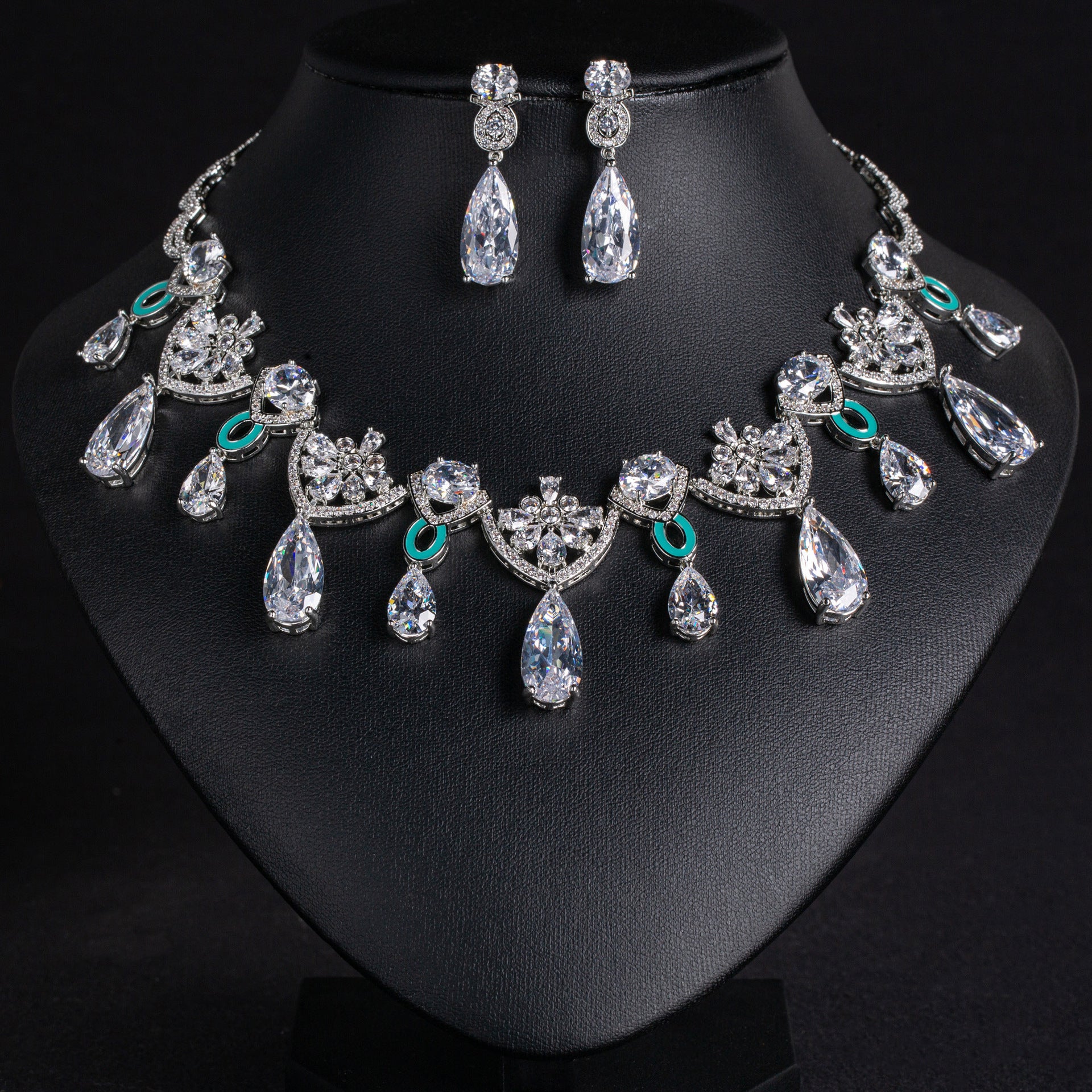 Luxury Multicolor Gemstone Statement Necklace Set for Women – Purple Teardrop Jewelry with Matching Earrings