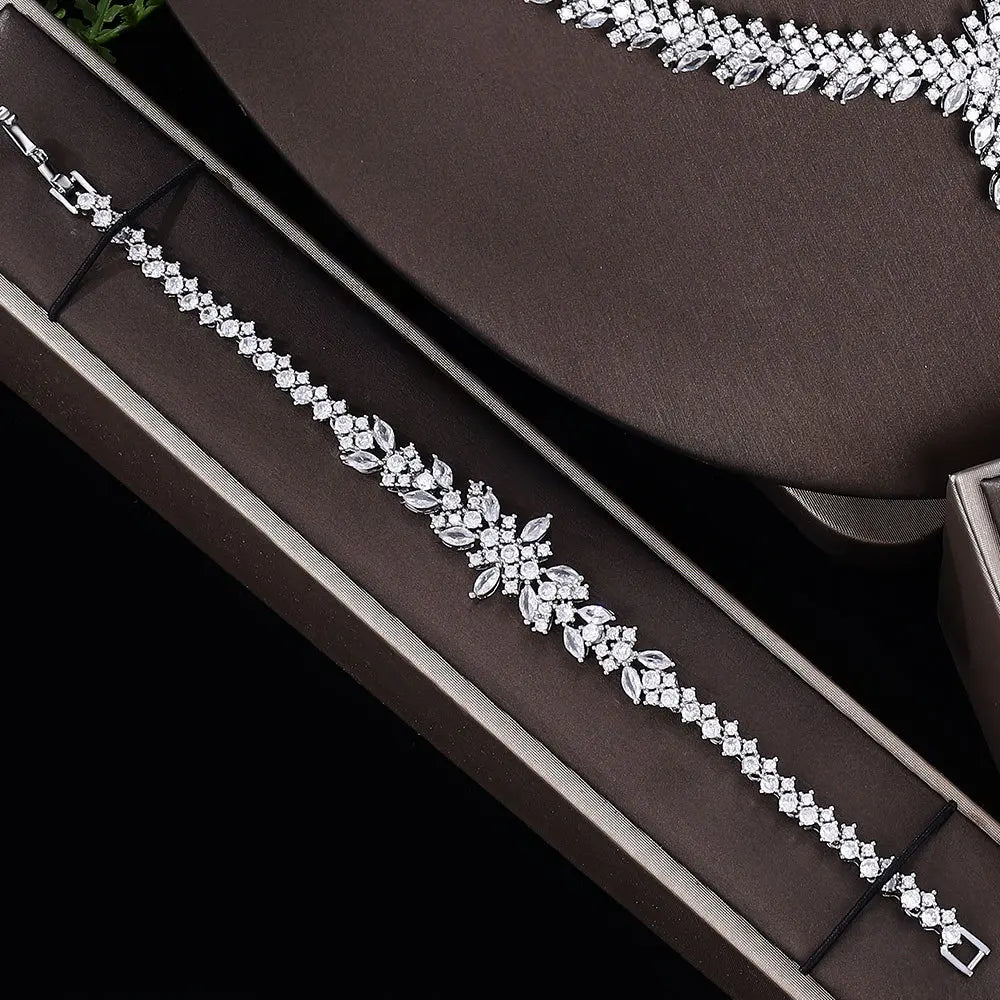 Luxury Gold Crystal Necklace Earrings Bracelet Ring Jewelry Set