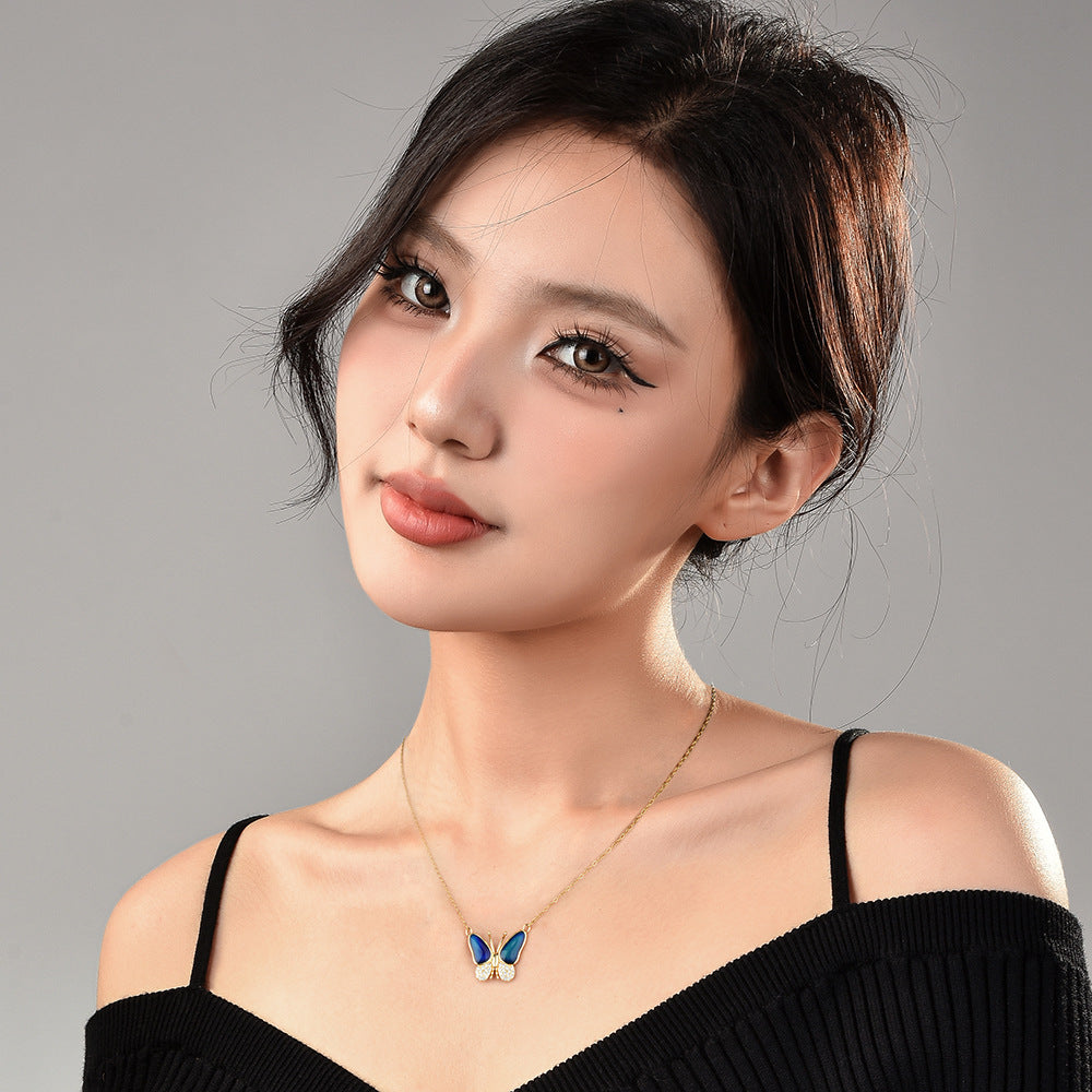 Temperature-changing color butterfly magnetic necklace