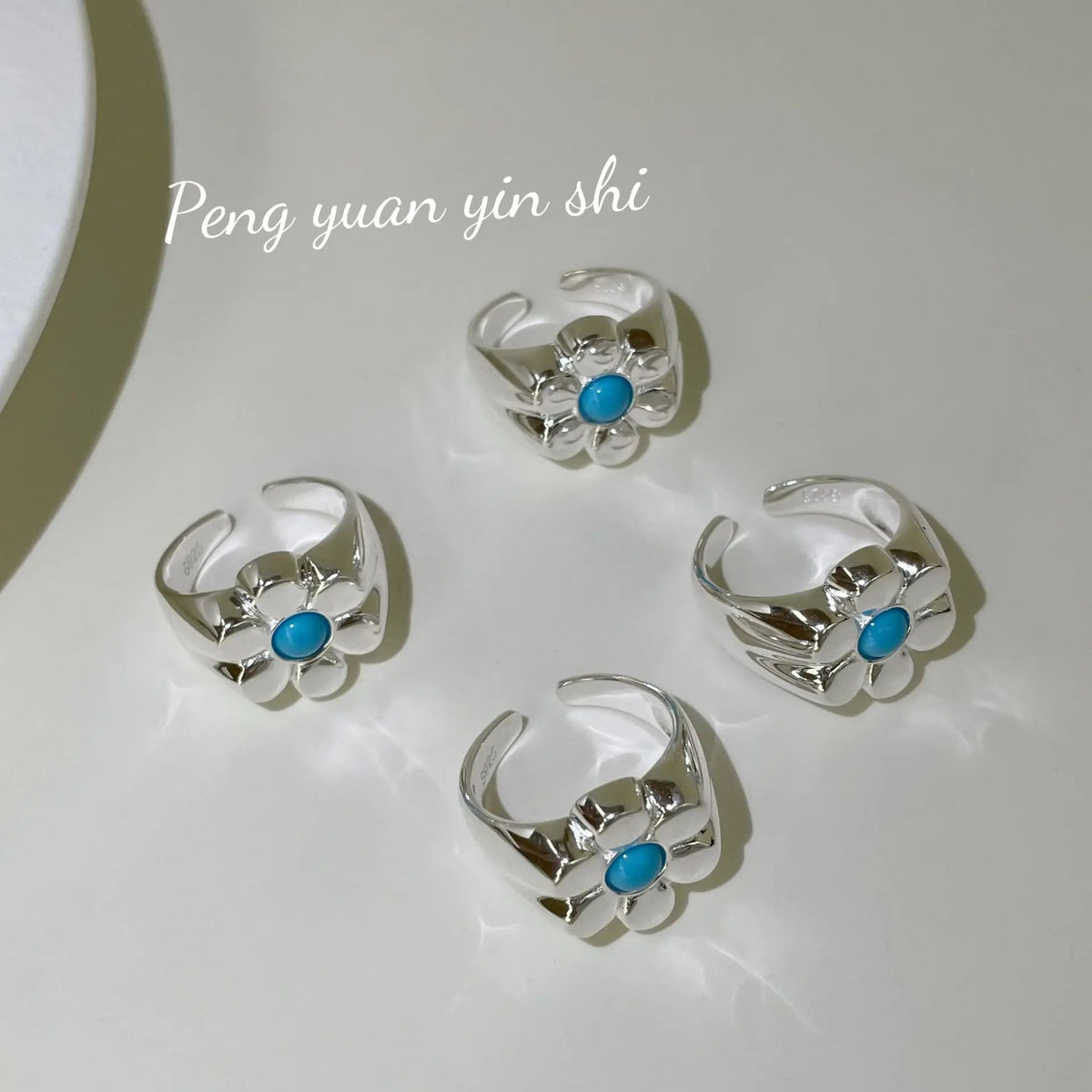 Bague Marguerite en Argent Sterling S925 et Turquoise Bleue