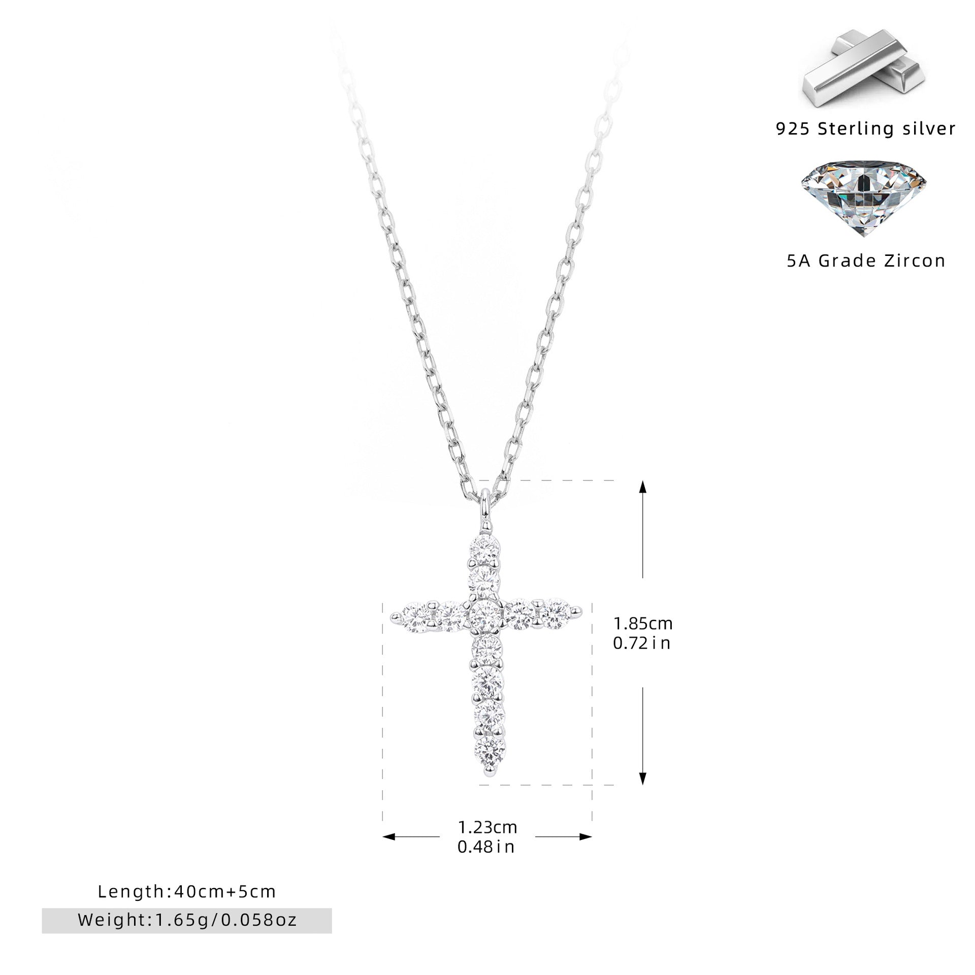 S925 Sterling Silver Diamond Cross Faith Necklace