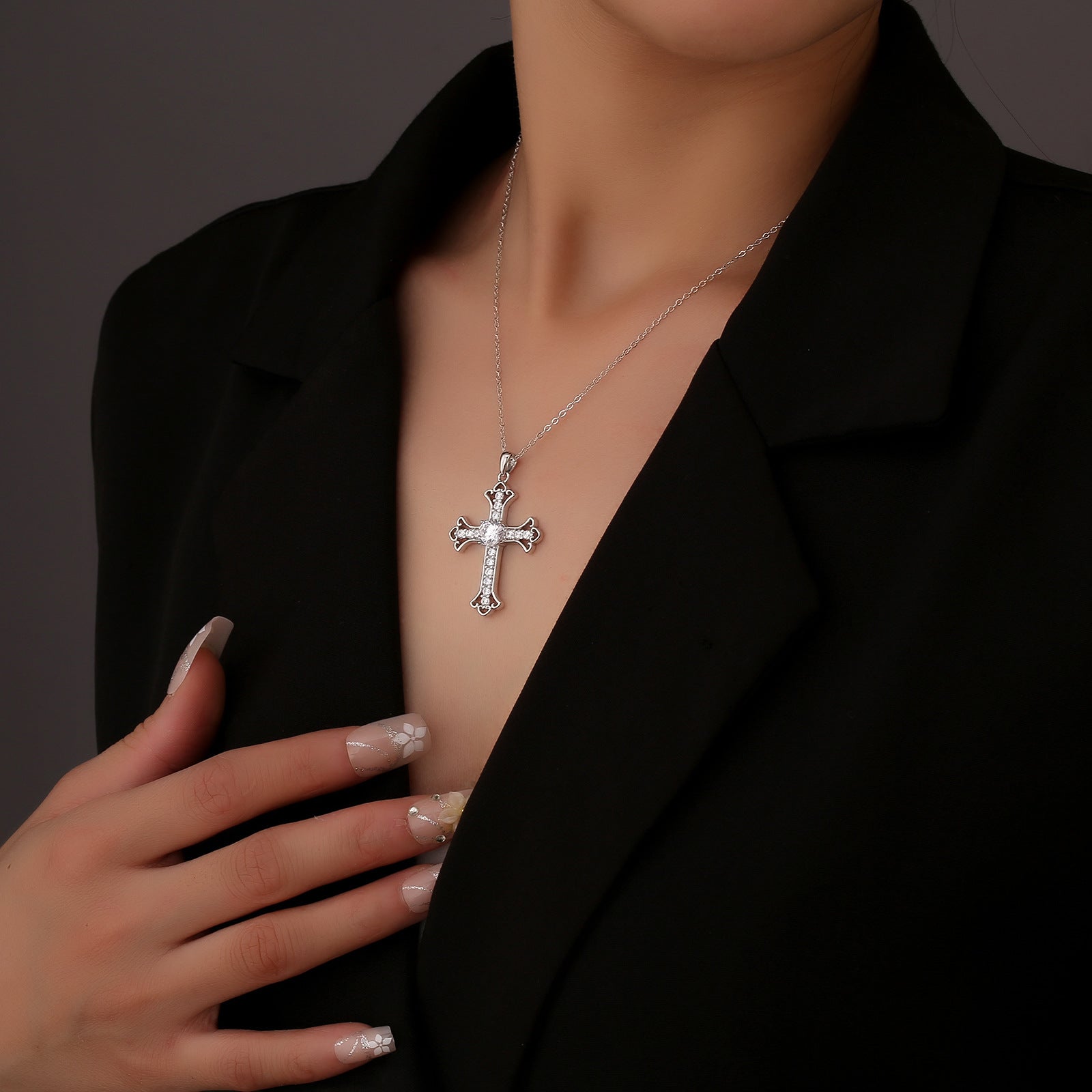 S925 Sterling Silver Mozzarella Cross Necklace