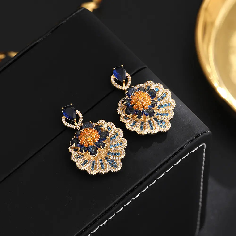 Boucles d'oreilles éventail fleur diamant en argent S925