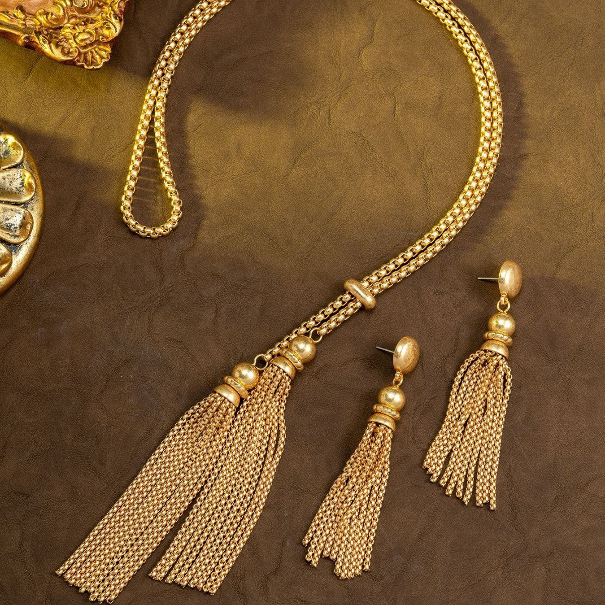 Luxury Gold Tassel Necklace and Earrings Set for Women