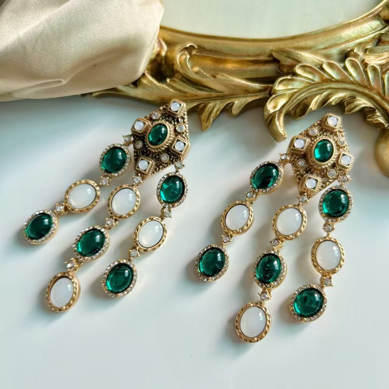 Tassel earrings glazed heavy industry court style literary and retro earrings