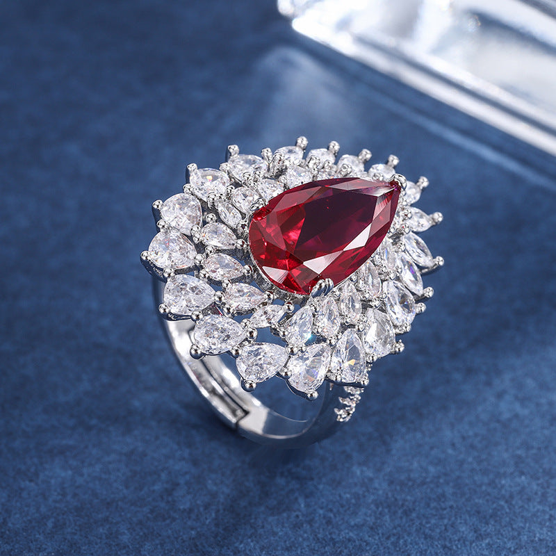 Fashion Color Treasure Paraiba Water Drop Inlaid Opal Ring