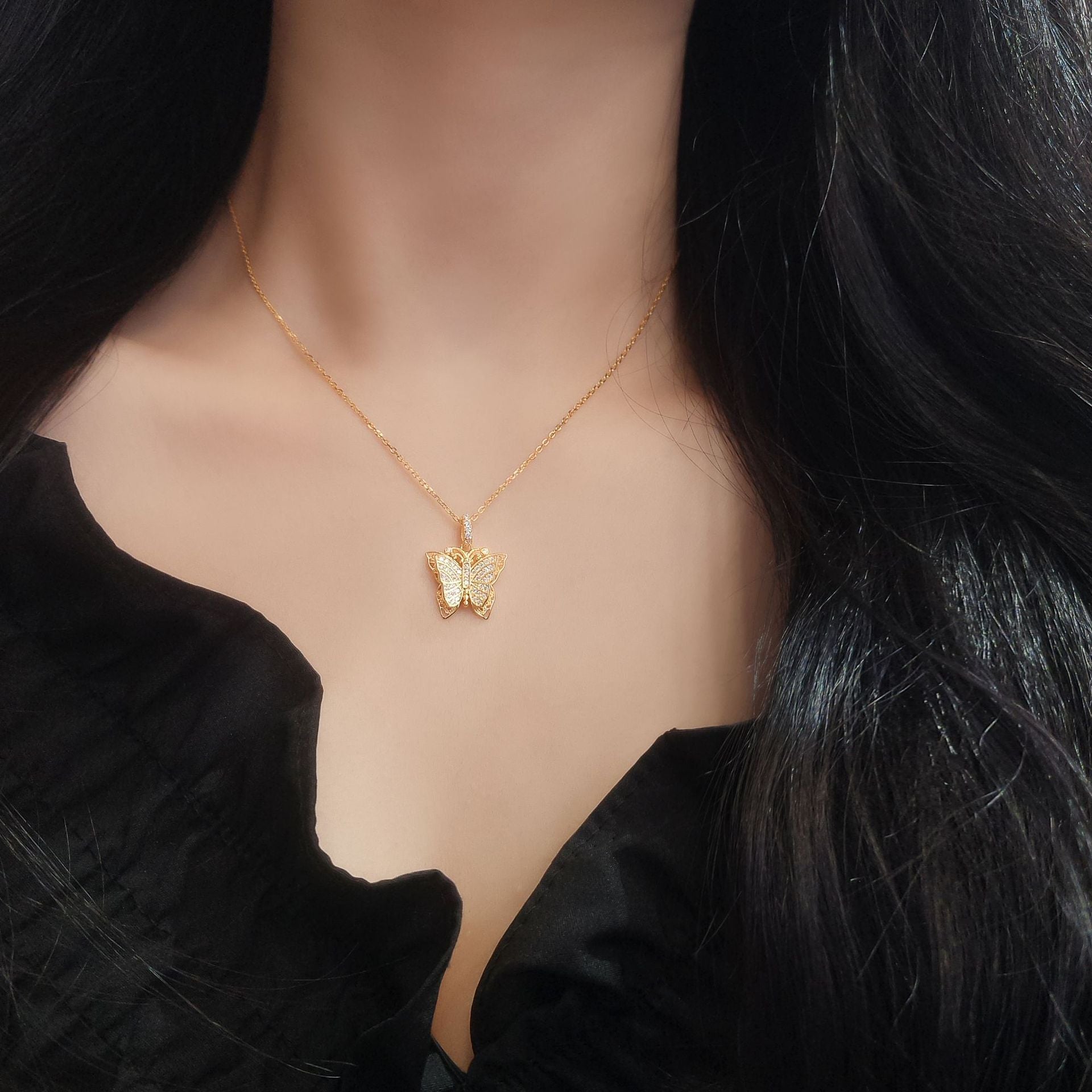 S925 Sterling Silver Butterfly Diamond Necklace