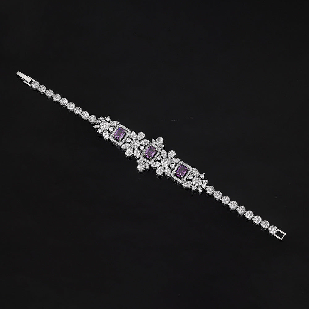 Luxury Purple Crystal Necklace Earrings Bracelet Ring Jewelry Set