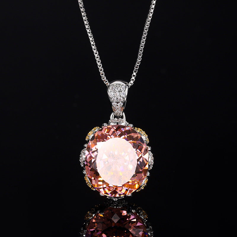Parure Collier et Bague Gemmes Scintillantes Mauves et Roses – Luxe Minimaliste
