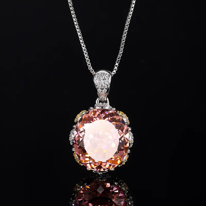 Parure Collier et Bague Gemmes Scintillantes Mauves et Roses – Luxe Minimaliste
