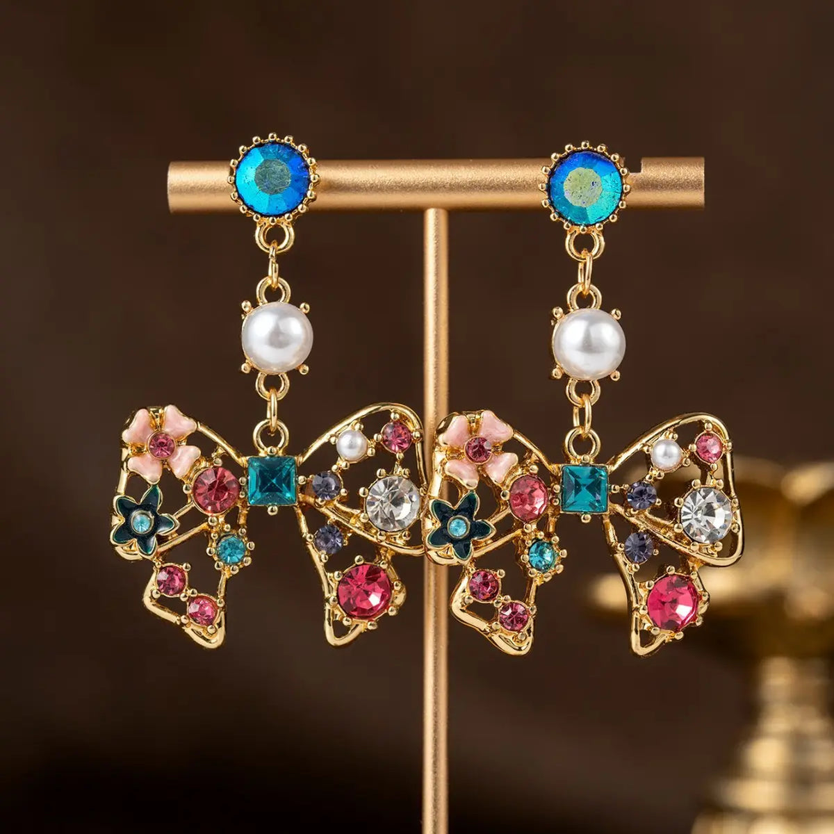 Boucles d'oreilles pendantes de luxe colorées papillon perle pour femmes