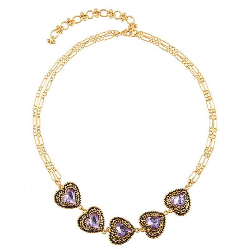 Fashion medieval purple love gemstone soft silk necklace