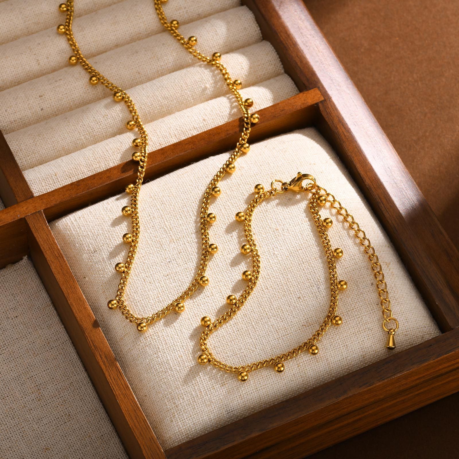 Gold Stainless Steel Bead Bracelet Necklace Series