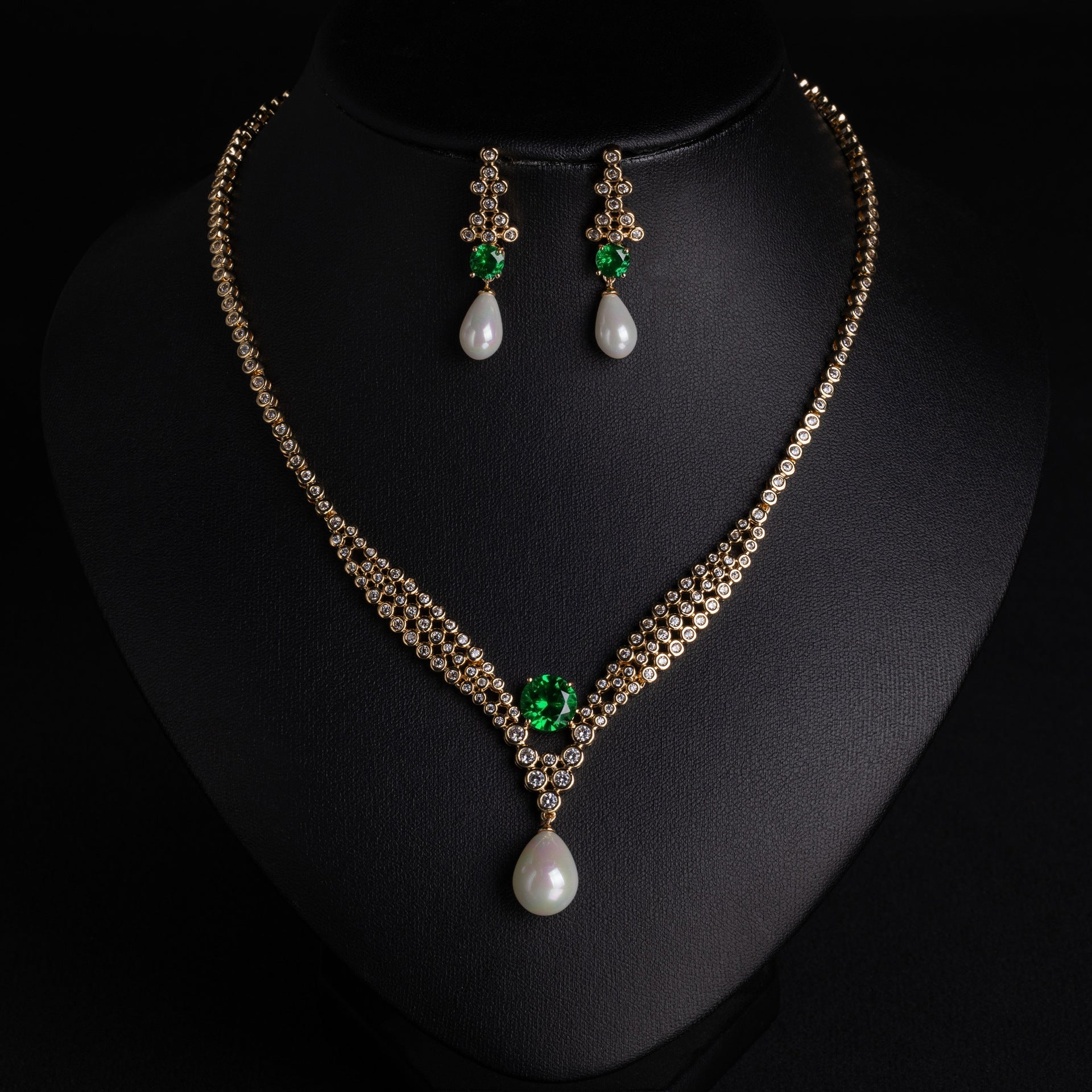 Elegant Purple Pearl Drop Jewelry Set – Gold Tone Necklace Earrings for Women