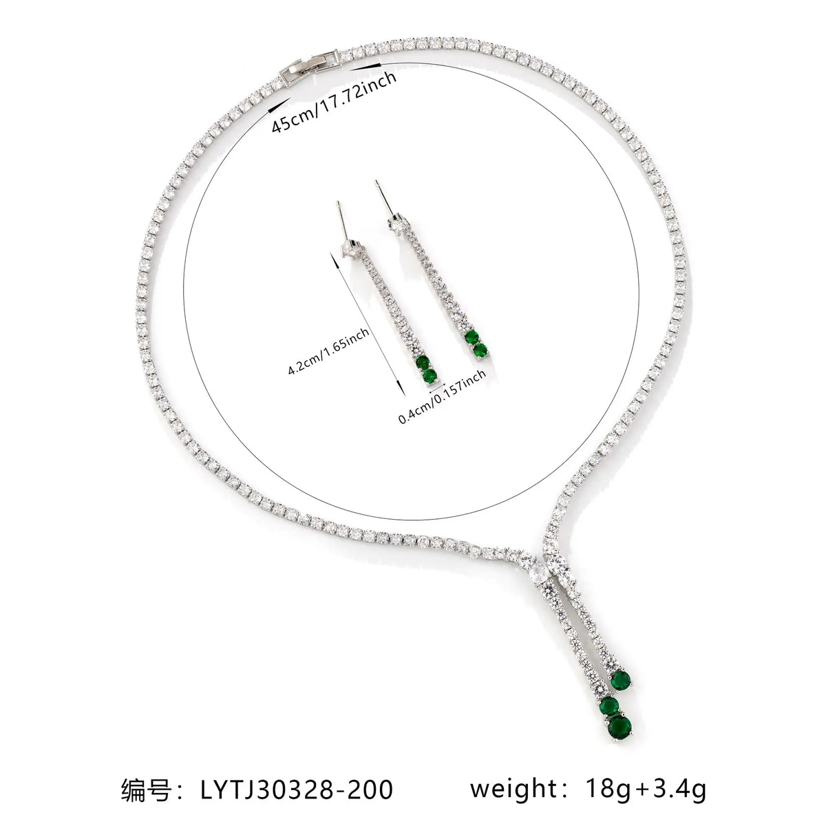 Luxury Green Crystal Drop Necklace Set – Silver Tassel Earrings Jewelry