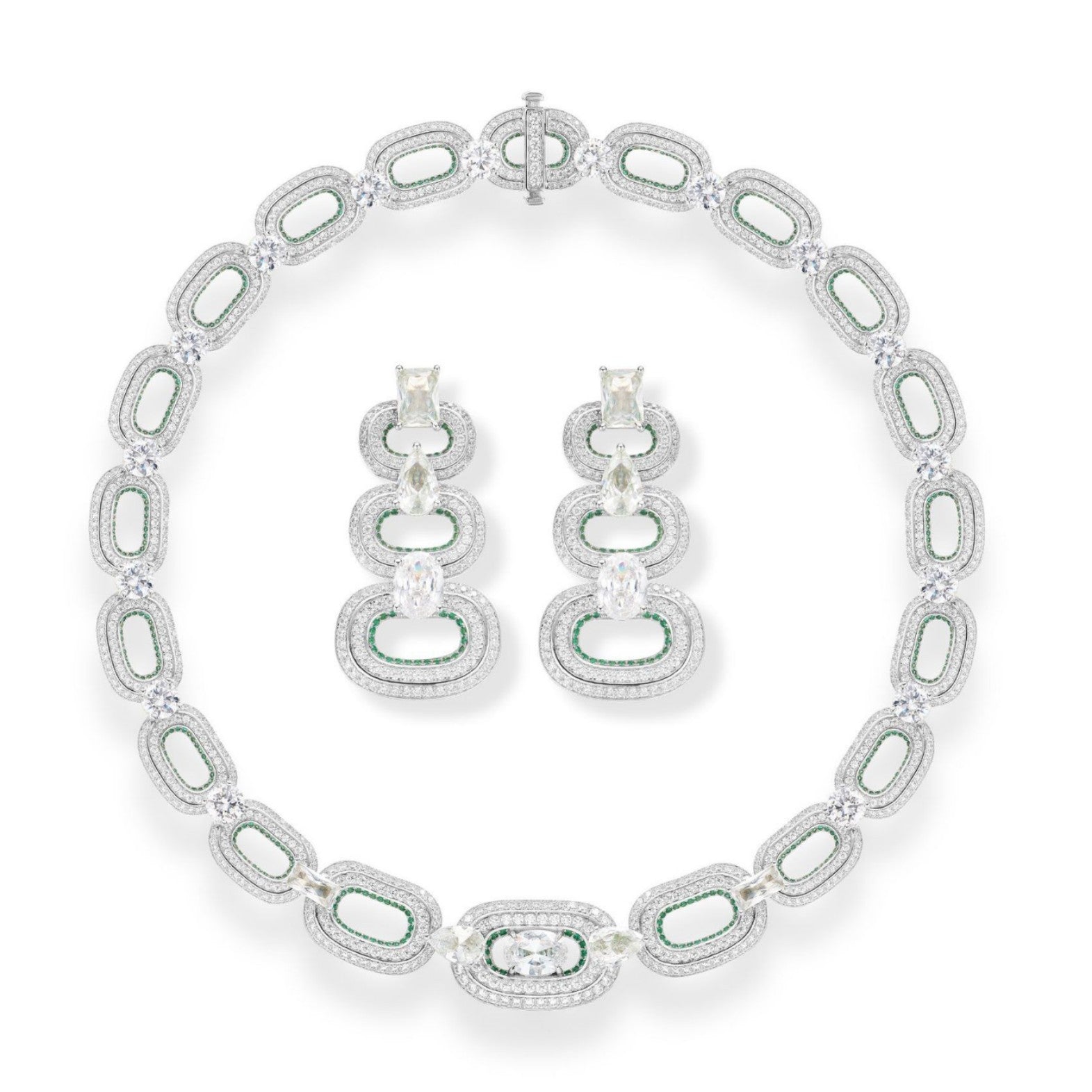 Luxury Oval Chain Diamond-Inspired Jewelry Set Necklace Earrings Elegant Statement Set for Women