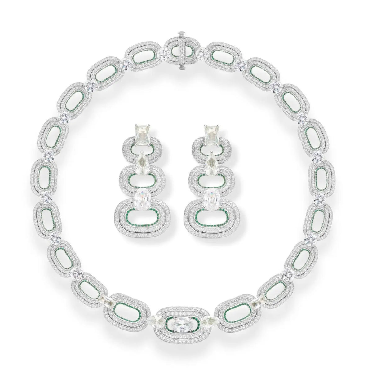 Luxury Oval Chain Diamond-Inspired Jewelry Set Necklace Earrings Elegant Statement Set for Women