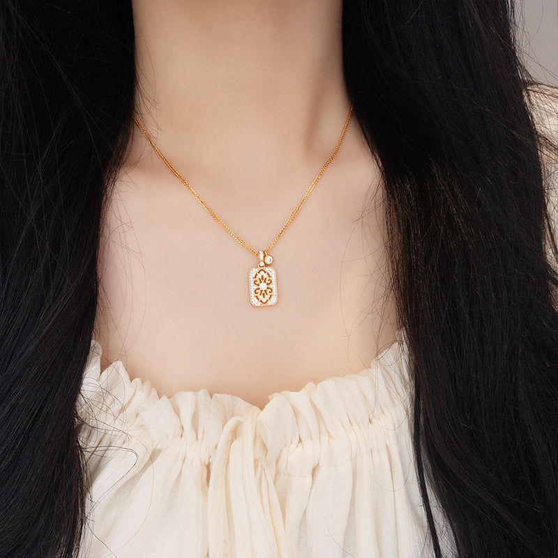 S925 Sterling Silver Medieval Full Diamond Nameplate Necklace