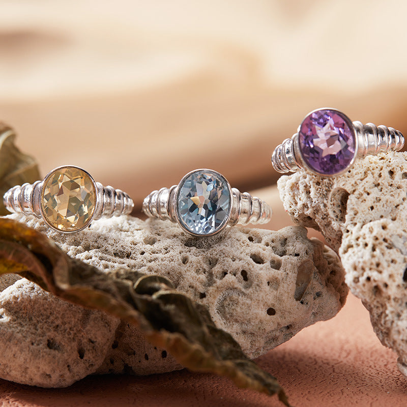 Natural topaz crystal ring